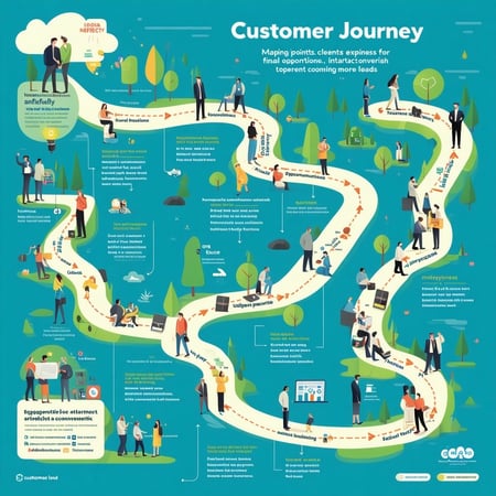 The image illustrates the customer journey as a detailed roadmap highlighting key touchpoints and interactions that potential clients experience from the initial awareness stage to final conversion It emphasizes strategies for mapping this journey ef-3
