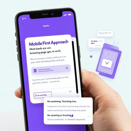 this image is to show MobileFirst ApproachMost leads are browsing on their phones so we ensure your landing pages look and work great on any deviceno zooming pinching or frustration required